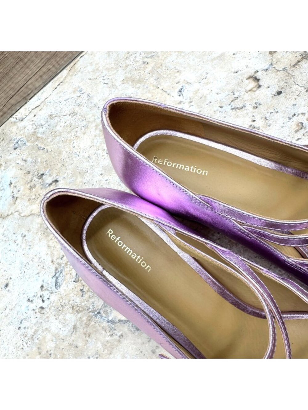 Reformation Mimi Buckle Pumps Block Heel Straps Rhinestone Pink Metallic 9.5 - Picture 7 of 12